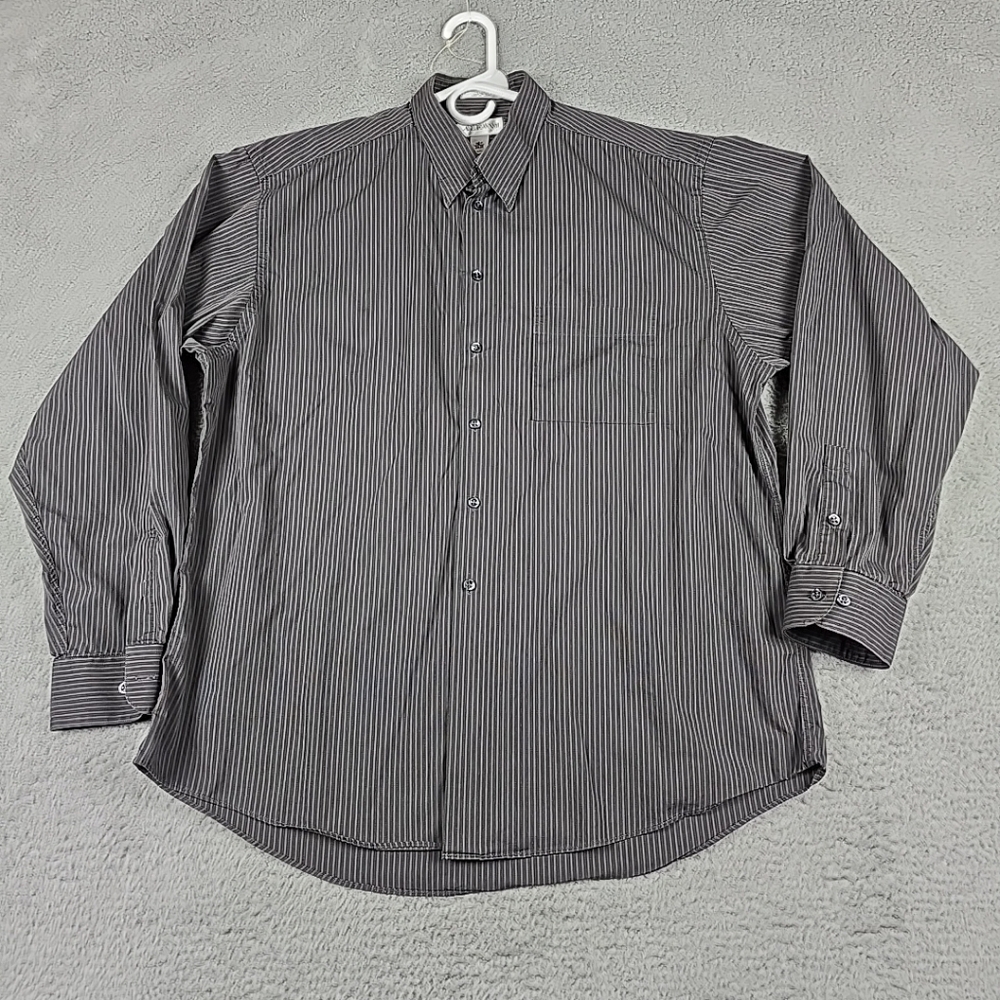 Alfani Gray White Striped Mens Button Front Shirt Size XLarge 16 1/2  34/35